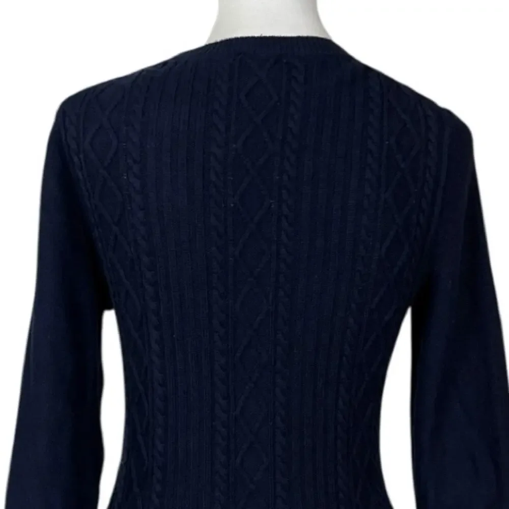 Talbots Sweater Cable Knit Crew Neck Peplum Navy Blue Women’s Size Medium